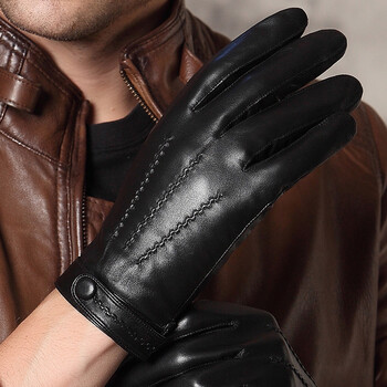 男士山羊皮手套触摸屏真皮冬季加厚保暖防寒防风骑车分指皮手套男