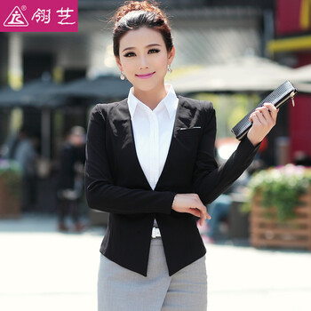 翎艺小西服女韩版休闲职业小西装外套 黄色 XL
