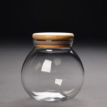 盒茶叶包装糖果储存罐布艺密封茶叶罐玻璃c 竹硅胶-圆肚玻璃罐【图片