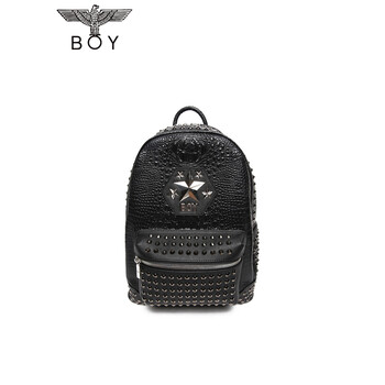 boylondon韩国潮牌铆钉双肩包大号pu街头男女b63bg10u89 黑色