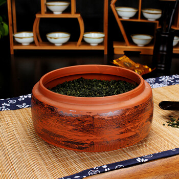 品鉴 紫砂茶叶罐  彩绘茶叶罐大 小储茶罐密封储物罐子 茶缸 清明上河图小号14*10cm
