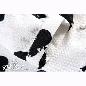 又见小夕 2015夏季新款女装时尚韩版翻领抽皱袖印花修身长袖衬衫 143125 白色 M