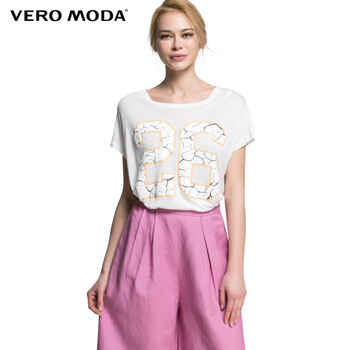 Vero Moda龟裂纹字母印花蝙蝠袖T恤|315201163 023本白 165/84A/M