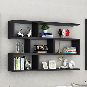 创意墙上书架装饰吊柜现代简约壁挂隔板置物架挂墙书柜壁柜 黑色*层高