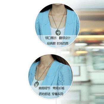 巢品  2015春秋新款女装修身长袖一粒扣蕾丝薄款小西装外套 黑色 M