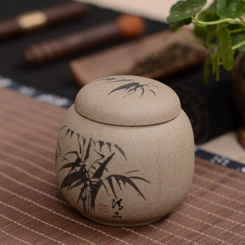 
                                        博度 粗陶茶叶罐子 陶瓷密封罐 茶罐陶罐 小号茶叶储藏罐梅兰竹菊 竹                