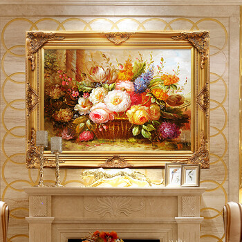 福艺良品 欧式客厅装饰画手绘油画花卉玄关餐厅壁画挂画 伯爵至尊金框