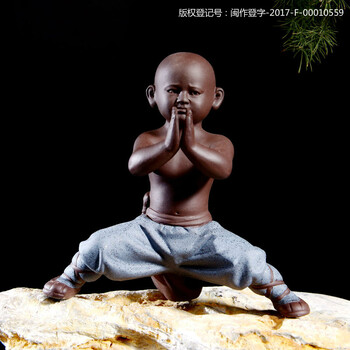 紫砂功夫茶宠摆件创意具家居人物摆设撒尿娃小和尚喷水 童子拜佛