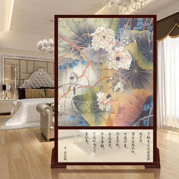 
                                        定制屏风 欧式新中式 客厅办公室摄影隔断 荷鸟清箫 宽150CMX高180CM 不透                