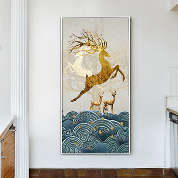 现代简约走廊过道大气背景墙挂画进门壁画2019 北欧抽象鹿玄关-【右】