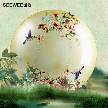 世为SEEWEE 欧式田园吸顶灯圆形客厅阳台灯简约LED卧室灯温馨中式吸顶灯 鸟语花香50CM(LED款 30W)