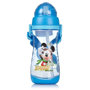 迪士尼（Disney）水杯儿童杯子夏季吸管塑料杯学饮水壶宝宝水瓶 4234蓝色米奇550ML