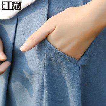 红念纯棉中长裙2015夏装新款女装文艺绣花半身裙 蓝色 均码