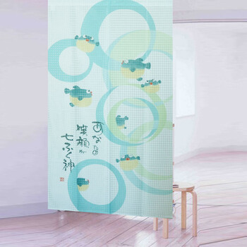 
                                        风雅荷塘 鱼水情深 85*150CM 小方格经编纱印花门帘/半帘 布艺 隔断 送杆                