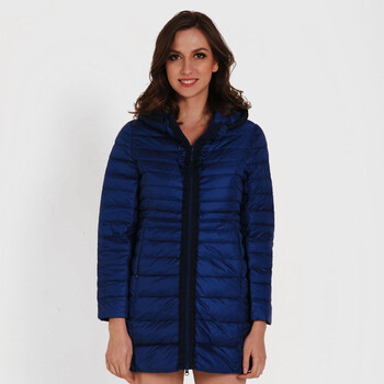 雪伦2013新款时尚女装 中长款轻薄连帽修身羽绒服63551 75060卡特蓝 s