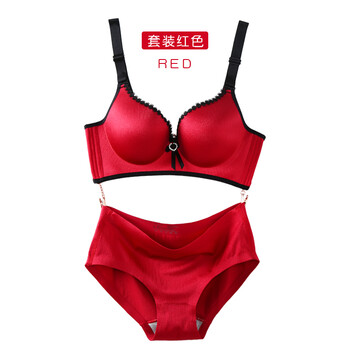 聚拢超厚6cm无痕无钢圈调整型馒头杯拉丝性感内衣胸罩 红色=套装 80b