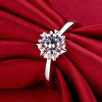 eomon 1克拉钻戒钻石戒指女情侣对戒银镀铂金白金戒指 雪花6号【主钻