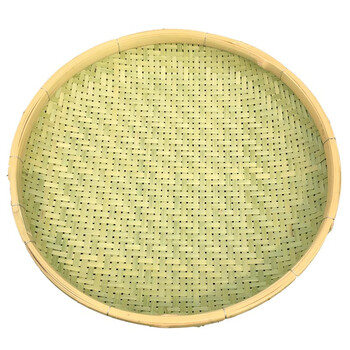 竹筛子圆簸箕单个竹编漏米筛子竹制品家用有孔细竹编收纳筐托盘篮