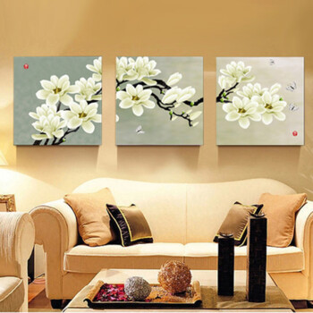 
                                        优柯 沙发背景墙画现代简约客厅装饰画 卧室壁画挂画 玉兰花开三联幅 9mm70*70cm(1套)                
