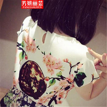 芳妍丽芸  2015印花短袖上衣T恤粉色短裤短裙套装女 粉红色 M