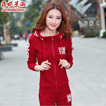 菲妮茉淑 卫衣女2016秋装新款卫衣女时尚修身运动套装女休闲卫衣套装女款两件套 5010 红色 XXL