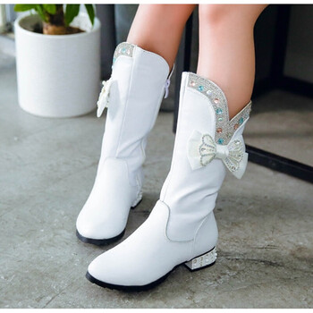 新款秋冬女童靴子韩版中大童白色长筒靴马丁靴儿童高筒靴 此款偏小1码