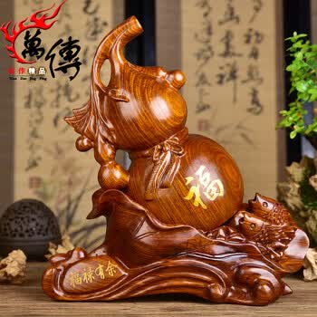 摆件客厅办公室家居乔迁装饰摆设福禄寿葫芦实木雕刻红木工艺品开业