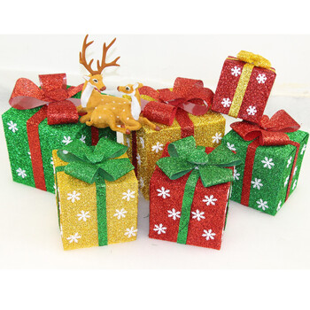 圣诞节装饰品亮片彩带礼盒雪花礼品盒子节日用品礼物盒可折叠摆设v6 