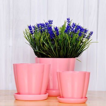 塑料花盆树脂花盆 盆栽园艺花盆花瓣盆螺纹盆仿陶瓷花盆 花瓣 粉色大