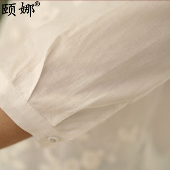 颐娜2015夏装新款韩版欧根纱刺绣花朵衬衣女 中长款纯色女衬衫潮K2057 白色 M