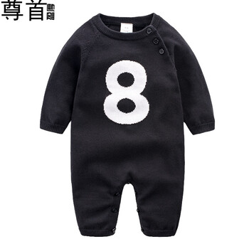 新生儿哈衣长袖男女爬服外出服 宝宝连体衣秋装 黑色8 吊牌59建议身高