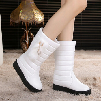 新款女童靴子儿童长靴中筒公主皮靴冬季女大童雪地靴棉靴 白色#a16 37
