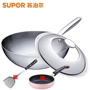 
                                        苏泊尔（SUPOR） 炒锅无涂层电磁炉燃气灶通用 三层304不锈钢30cm CC30V1 CC30V1-30CM 赠平底锅                