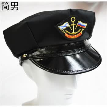 简男新款欧美警察帽子 舞台表演黑色八角帽麦穗海军帽 三角标