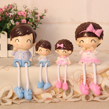 创意可爱家居装饰品小摆件工艺品情人节礼品吊脚娃娃一家米菲兔子