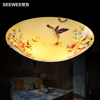 世为SEEWEE 欧式田园吸顶灯圆形客厅阳台灯简约LED卧室灯温馨中式吸顶灯 鸟语花香50CM(LED款 30W)
