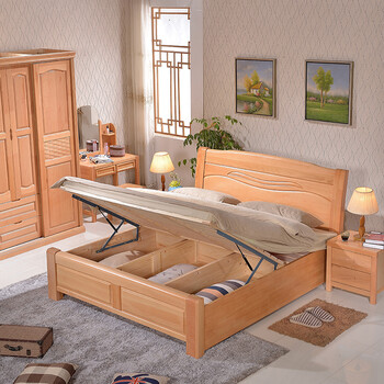 曲巧 实木床榉木床榉木家具双人床 单床 1800*2000 高箱