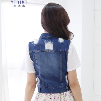 YIDIMI2016夏季新款韩版修身外套个性破洞牛仔马甲上衣马夹女W2-8810 图片色 XL