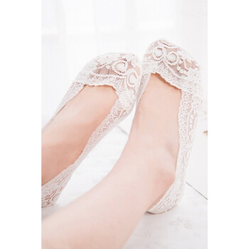 【5双装】蕾丝浅口隐形船袜蕾丝硅胶脚底防滑女薄防脱船袜 蕾丝白色