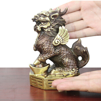 真全铜器纯铜麒麟 黄铜麒麟 八卦麒麟 小麒麟 迷你款 麒麟 工艺品摆件