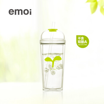 
                                        emoi基本生活 吸管咖啡杯 成人吸管杯  柠檬杯果汁杯 随手水杯H1132 透明绿色 360ml                