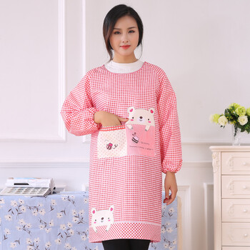 沤迈宝 围裙 厨房防油可爱长袖罩衣女 男士围腰简约工作服 大红