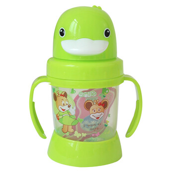 儿童水杯宝宝吸管杯小孩喝水杯带手柄防漏塑料水壶 绿色