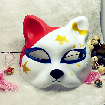 猫面具手绘 半脸猫面具 日式和风狐狸 动漫男女猫脸cosplay舞会新
