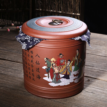 尊壶 宜兴紫砂茶叶罐 陶瓷大号 普洱茶饼密封罐 彩绘七子饼茶罐 清水泥段泥牡丹