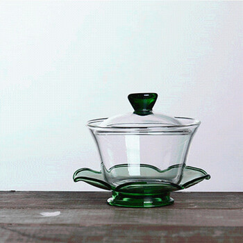 台湾禾器三才盖碗茶杯手工耐热玻璃盖碗茶碗功夫茶具盖杯泡茶器 绿色