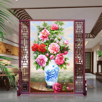 定制皮革座屏 中式书房酒店屏风 玄关办公室摄影客厅隔断双面屏风 hp1 120cm宽X180高 左右镂空