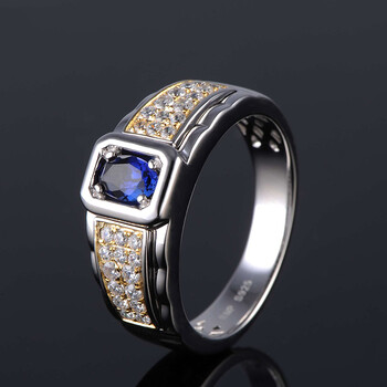 玫之尔合成蓝宝石时尚戒指男款 24号