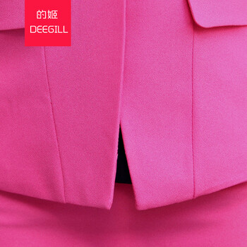 的姬（DEEGILL）2015秋冬新款显瘦气质高档OL修身女士小西装+包臀裙两件套职业套装 玫红色 S