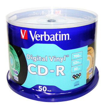 威宝（Verbatim） 车载cd黑胶 空白 音乐CD光盘 700MB 50片桶装 cd刻录盘 碟片 64031 浅蓝CD刻录盘 50片装